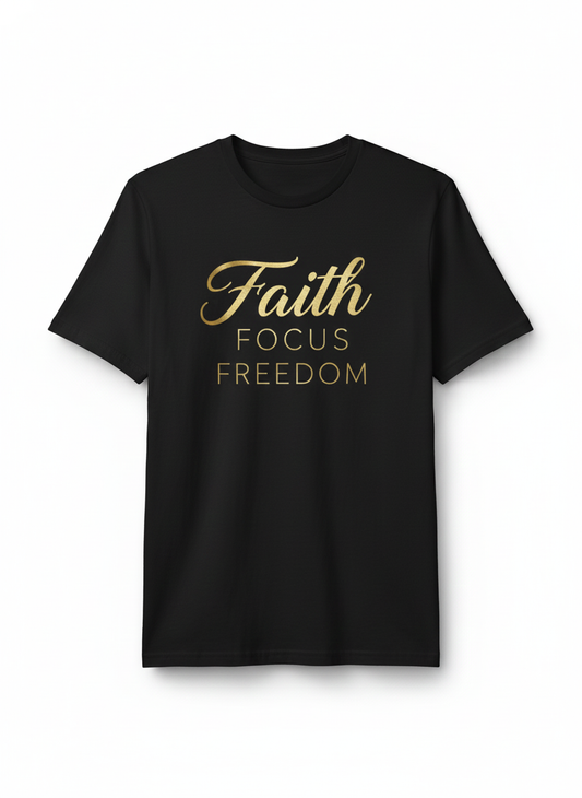 Faith • Focus • Freedom Tee – Black & Gold Edition
